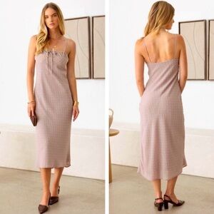 Le Lis-Swiss Dot Lace Trimmed Spaghetti Strap Bias Midi Dress